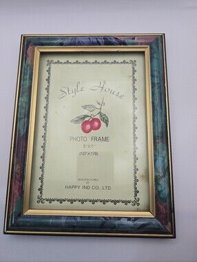 Vintage 5x7 Marbled Photo Frame Teal Purple Gold Desk Tabletop Easel Frame